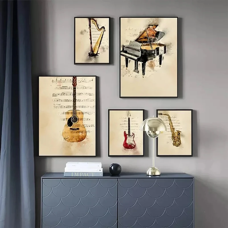 Picture Of Musical Instrument - Tableau sur toile imprimé style vintage,